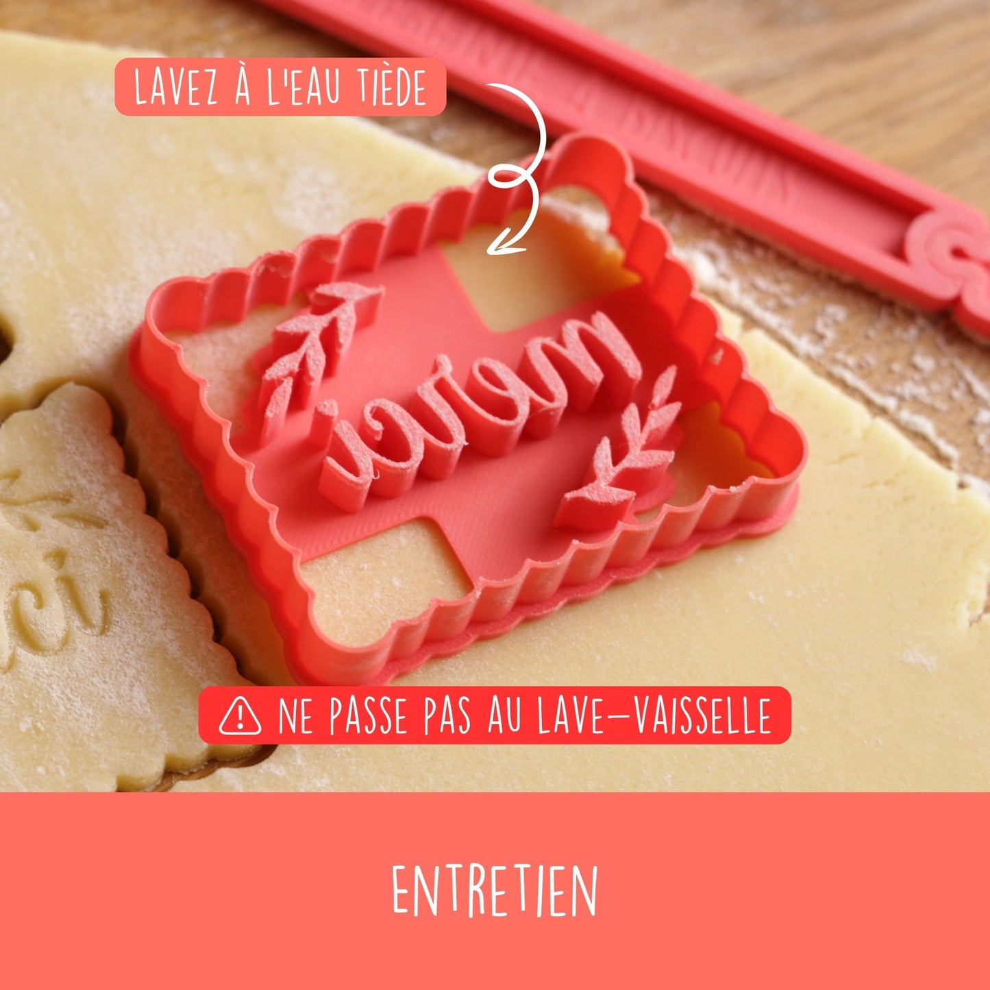 Emporte-pièce "Merci" avec feuilles de laurier ou eucalyptus