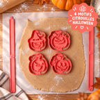 4 motifs citrouille Halloween marqués en relief dans la pâte