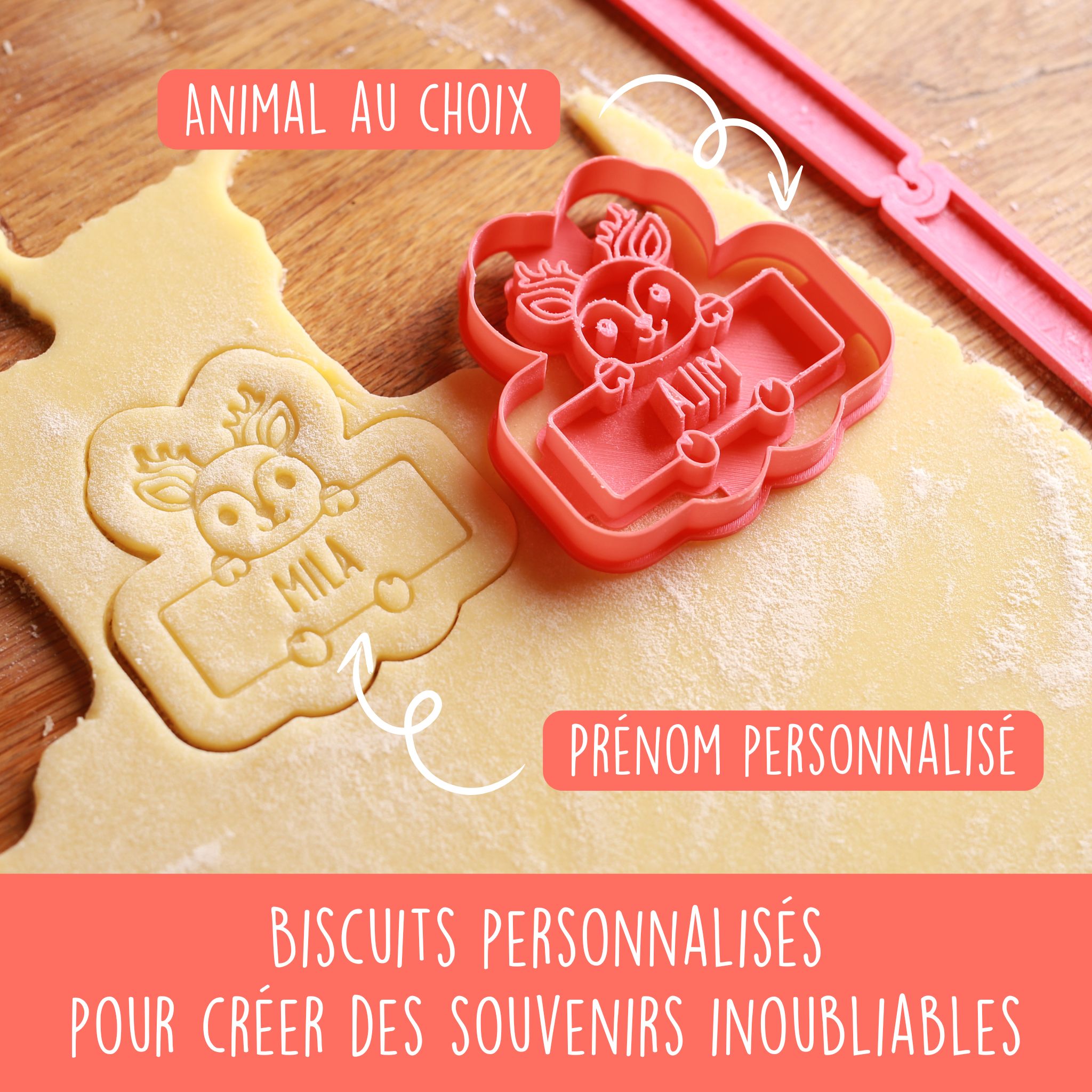 Emporte-pièce animaux de la forêt personnalisable avec prénom