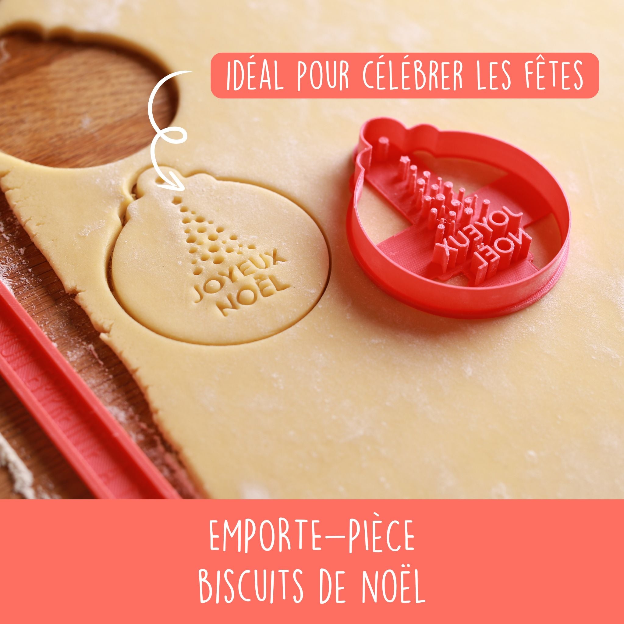 Emporte-pièce "Joyeux Noël" en forme de boule festive