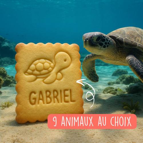 Biscuits personnalisés tortue sur le thème des animaux de la mer signé Mon Empreinte à Biscuits