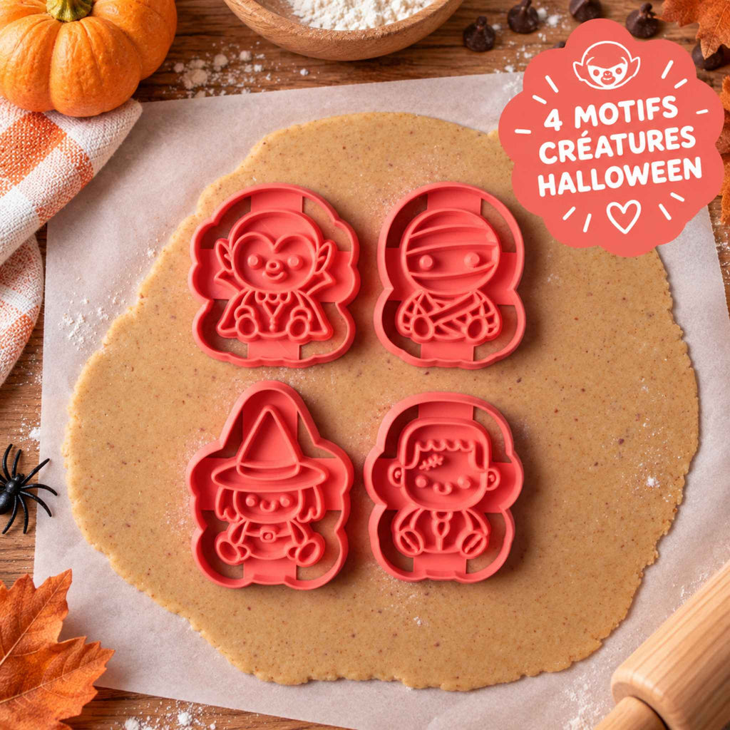 Kit de 4 emporte-pièces monstres Halloween signé Mon Empreinte à Biscuits
