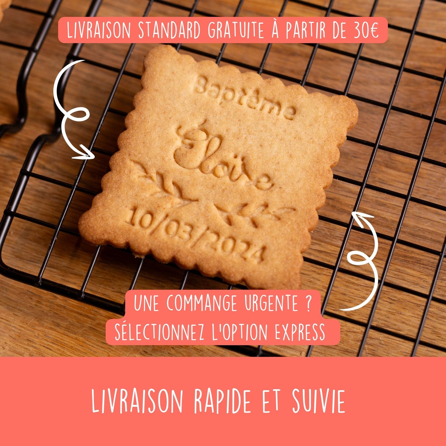 Emporte-pièce personnalisé Baptême - Biscuits personnalisés - Carré