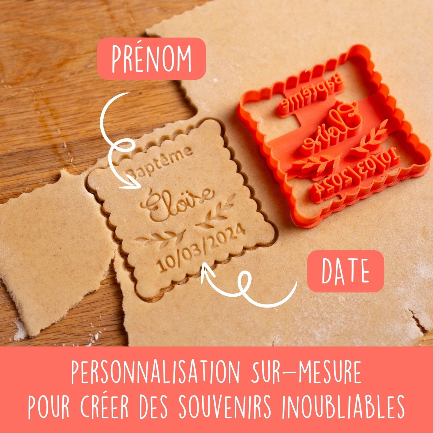 Emporte-pièce personnalisé Baptême - Biscuits personnalisés - Carré