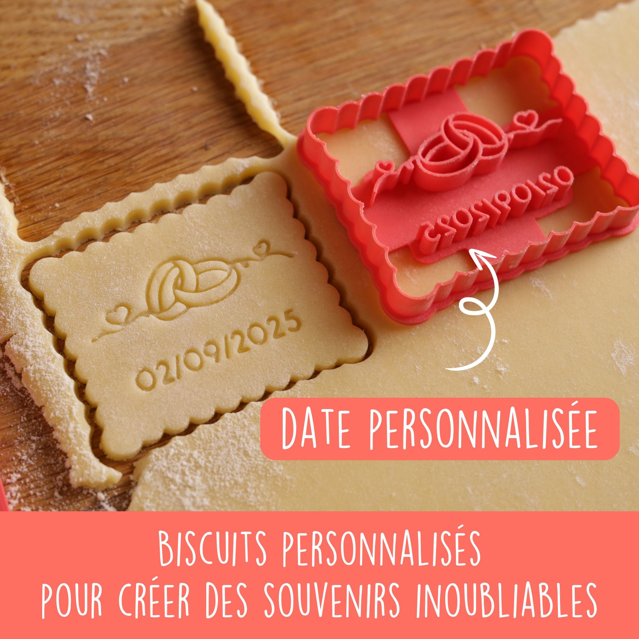 Emporte-pièce personnalisé mariage – Alliances & Date gravée