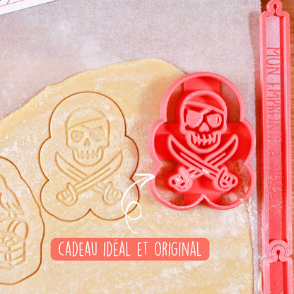 Coffret 3 emporte-pièces pirates pour enfants + règles + 2 colorants