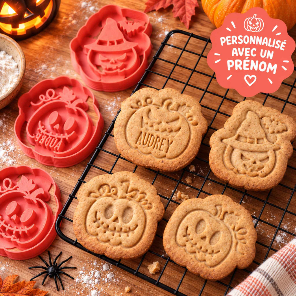 Kit de 4 emporte-pièces citrouilles pour Halloween signé Mon Empreinte à Biscuits